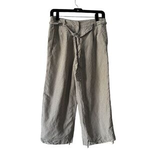 Talbots linen silk blend crop wide leg women Sz 4 striped  blue coastal beachy